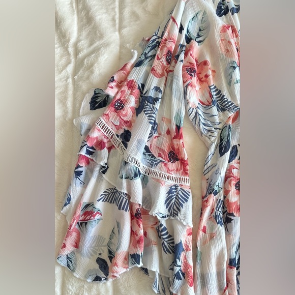 Flowy Rayon Gauze Flowered Beach Swimsuit Coverup Boho Dress by Blue Island Sz M - Picture 7 of 14